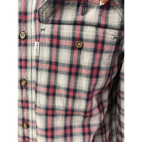 Carhartt Relaxed Fit Men Gray Red Long Sleeve Button Down Plaid Shirt Size M - Picture 4 of 11